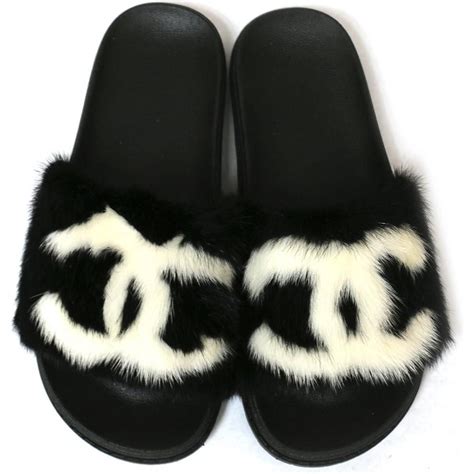 fur slide slippers chanel|Chanel slippers.